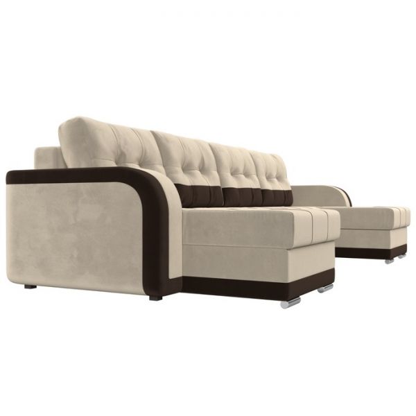 П-образный диван «Марсель», механизм еврокнижка, велюр, цвет бежевый / коричневый