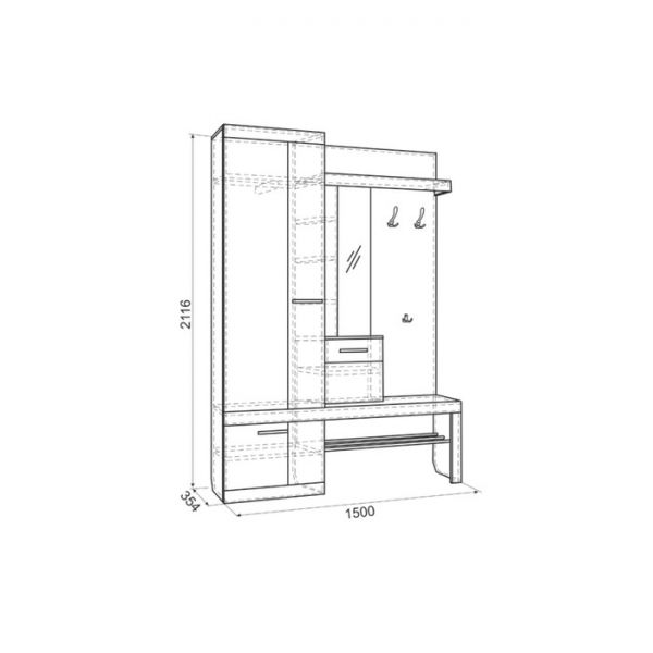 Прихожая Алекс, 1500х354х2116, Венге/Скала