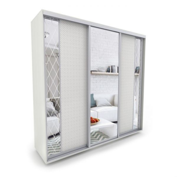 Шкаф-купе «Акцент-Вера», 1500 ? 600 ? 2310 мм, выбеленное дерево/экокожа «Версаль светлый»