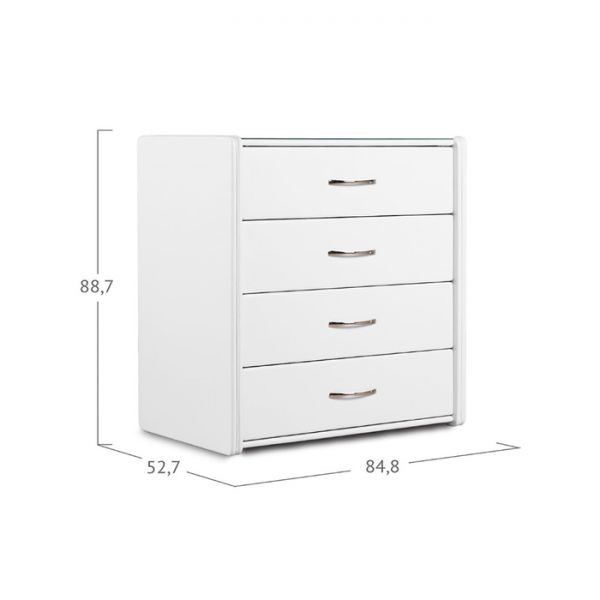 Комод «Алеро», 4 ящика, 848 ? 527 ? 887 мм, экокожа, стекло, цвет взбитые сливки