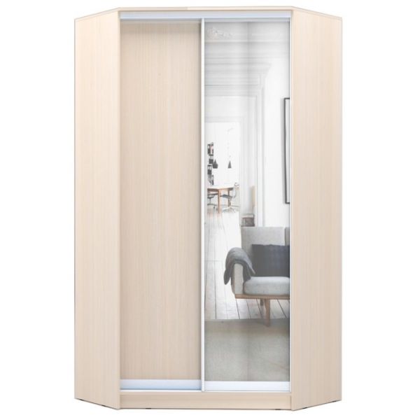 Угловой шкаф-купе Хит-У-23-4-15, 2300х1103х1103 ЛДСП+зеркало Белый