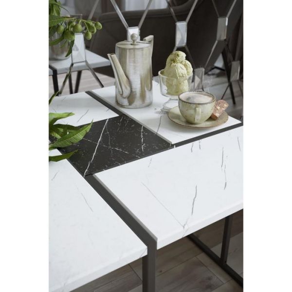 Стол журнальный «Калифорния», 600 ? 600 ? 450 мм, цвет белый мрамор / чёрный мрамор
