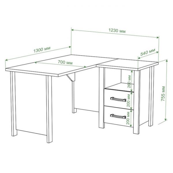 Стол угловой СТД-У, 1300 ? 1230 ? 755 мм, цвет нельсон / белый