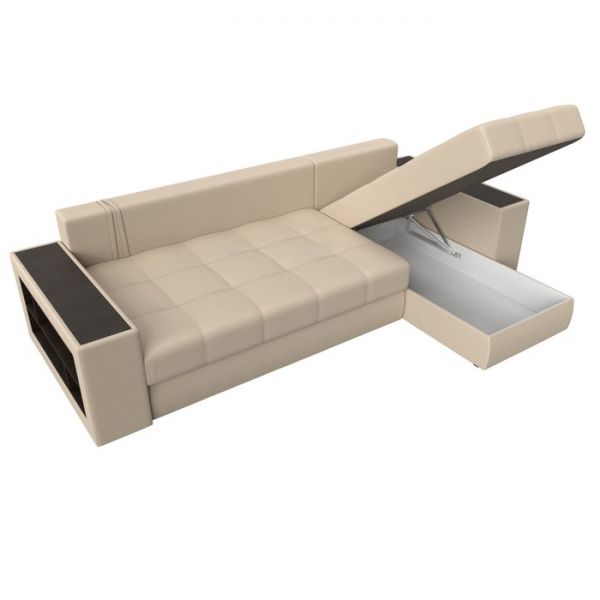 Угловой диван «Дубай», механизм еврокнижка, экокожа, цвет бежевый