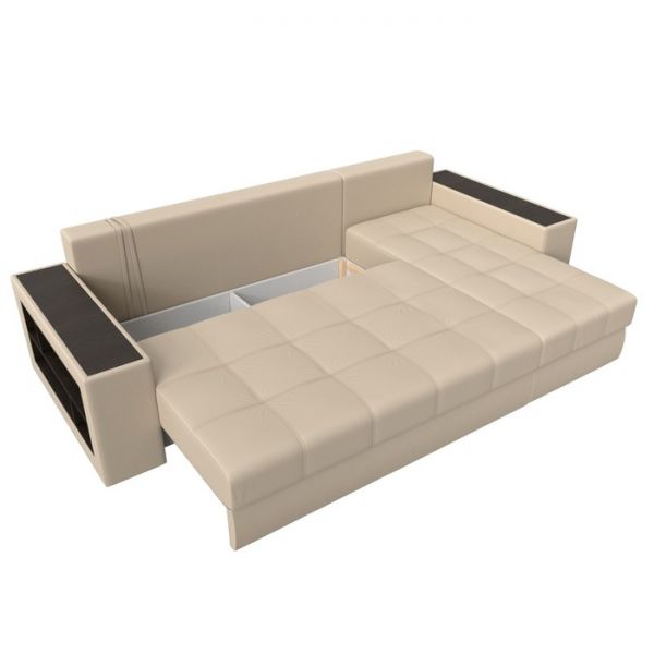 Угловой диван «Дубай», механизм еврокнижка, экокожа, цвет бежевый