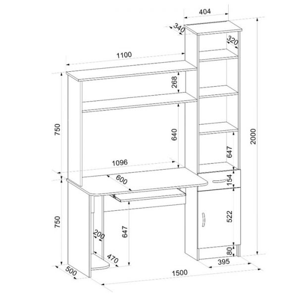 Стол компьютерный Интел-2 1500х600х2000  Ясень Шимо темный/светлый