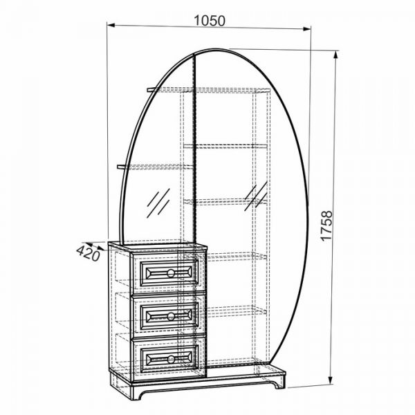 Шкаф комбинированный Белла зеркало 1050х420х1758 Белый/джелато софт