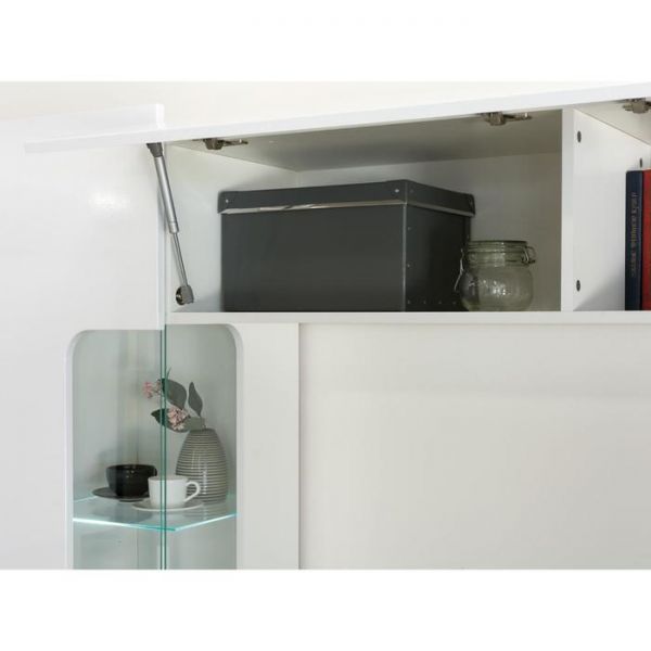 Гостиная Румба 2 13.07, 2200х382х1843, размер ниши 1300х1000, Белый глянец МДФ/ Белое тиснение ЛДСП