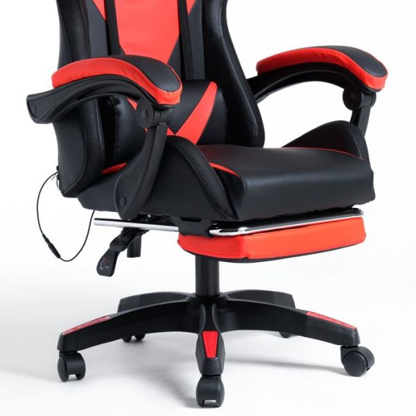 Кресло игровое SL™ ZEUS YS-900 черно-красное, с подсветкой и подставкой для ног