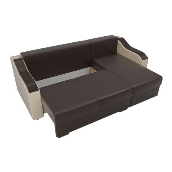 Угловой диван «Монако», механизм еврокнижка, экокожа, цвет бежевый / коричневый