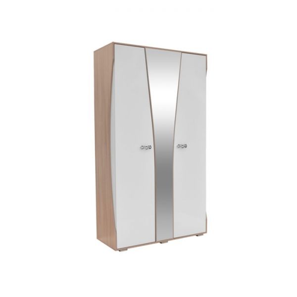Шкаф «Виолетта», 1250 ? 550 ? 2250 мм, зеркало, цвет ясень шимо светлый / белый глянец