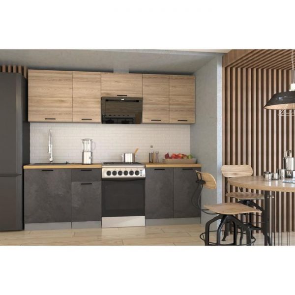 Кухонный гарнитур 28 ЛОФТ Серый/Рустик натур/Бетон темный/Дуб бунратти 2400х600