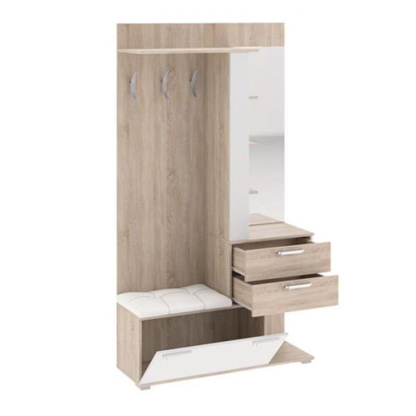 Прихожая Эрика с  зеркалом 1100х1982х357 Дуб сонома/Белый
