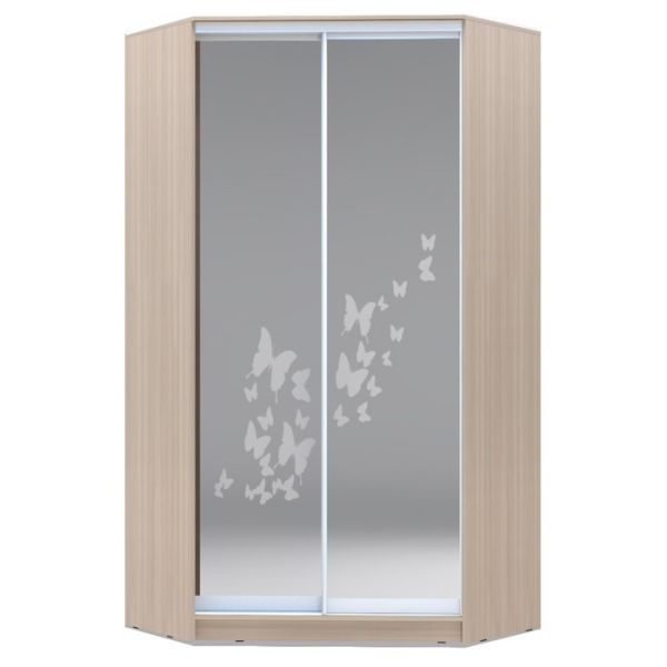 Угловой шкаф-купе Хит-У-23-4-66, 2300х1103х1103 Белый/Бабочки