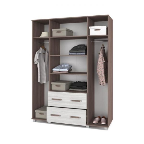 Шкаф Виора В43 520х1600х2100 четырёхстворчатыйс ящиками  Шимо темный/светлый