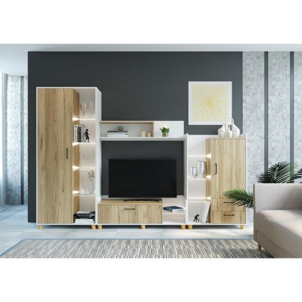 Гостиная Талин, 2800х446х1892, Дуб золотой/Белый