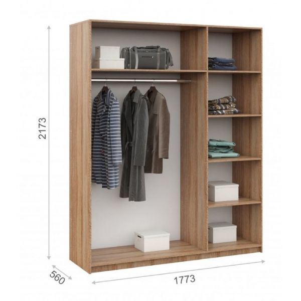 Шкаф 3-х дверный «Дакота», 1773 ? 560 ? 2173 мм, цвет дуб сонома / белый глянец