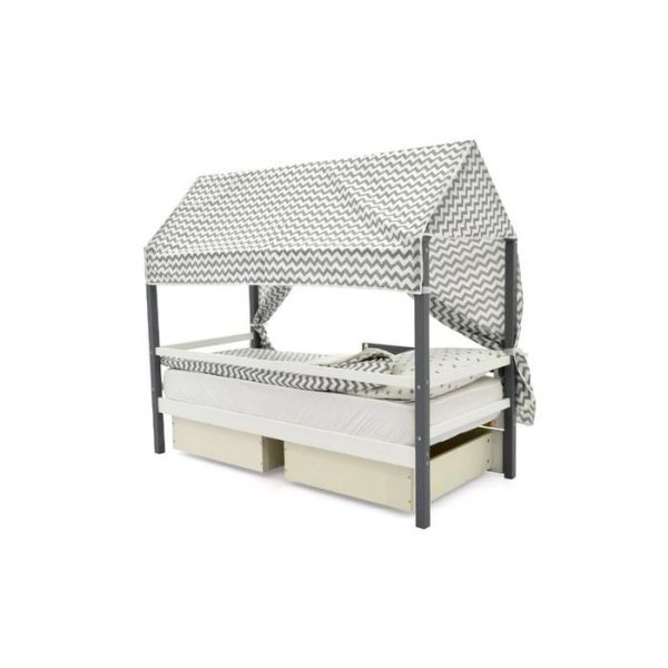 Крыша текстильная Бельмарко для кровати-домика Svogen зигзаги графит