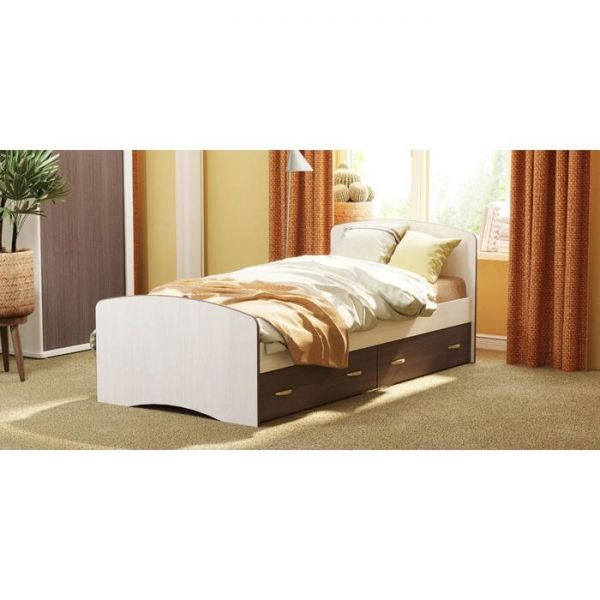 Кровать №6 с 2-мя ящиками, 800 ? 2000 мм, ЛДСП, ясень анкор светлый / ясень анкор тёмный