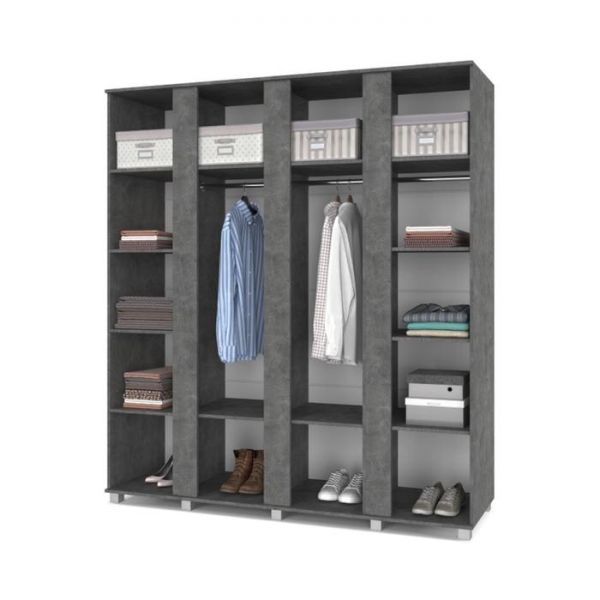 Шкаф Пандора-П42 520х1900х2100 4-х створчатый с зеркалом Камень темный/дуб ирландский