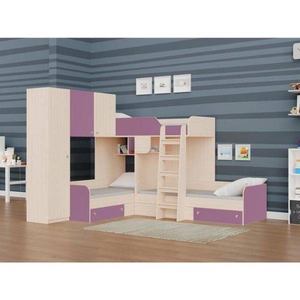 Детский комплекс «Трио 1», цвет дуб молочный / фиолетовый