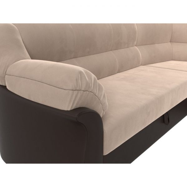 Угловой диван «Карнелла», механизм дельфин, велюр, цвет бежевый / коричневая экокожа