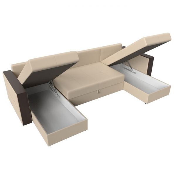 П-образный диван «Валенсия», механизм дельфин, рогожка, цвет серый