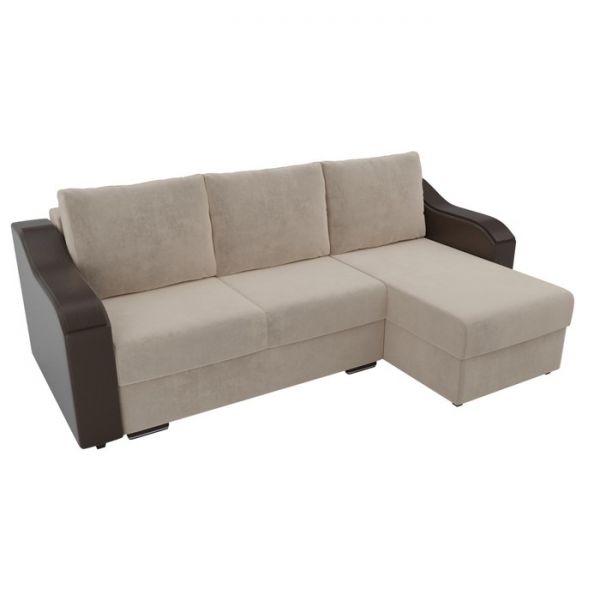 Угловой диван «Монако», механизм еврокнижка, велюр, цвет бежевый / коричневый