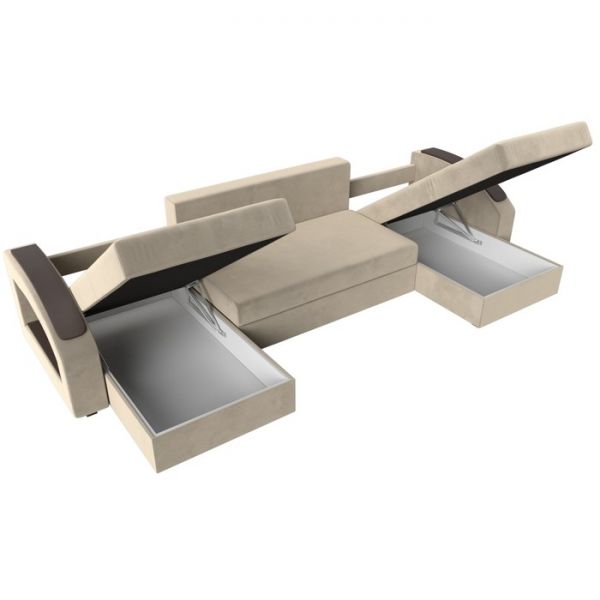 П-образный диван «Канзас», механизм еврокнижка, микровельвет, цвет бежевый