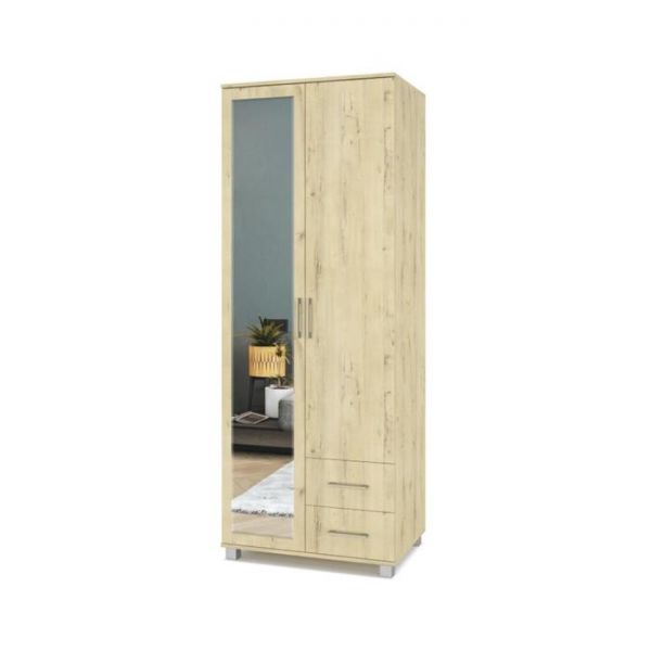Шкаф Ева Е24 520х800х2100 двухстворчатый с зеркалом и ящиками Дуб ирландский