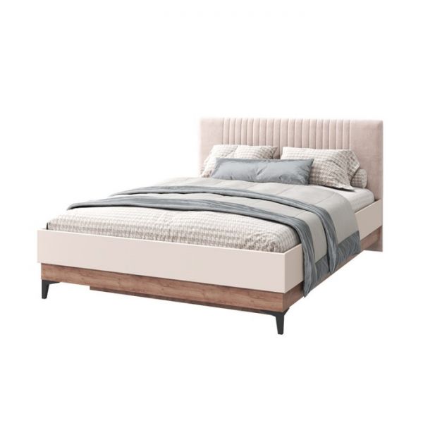 Кровать Тоскана Люкс с ПМ 1600х2000 дуб табачный/бисквит, ткань Бренди лайт 04