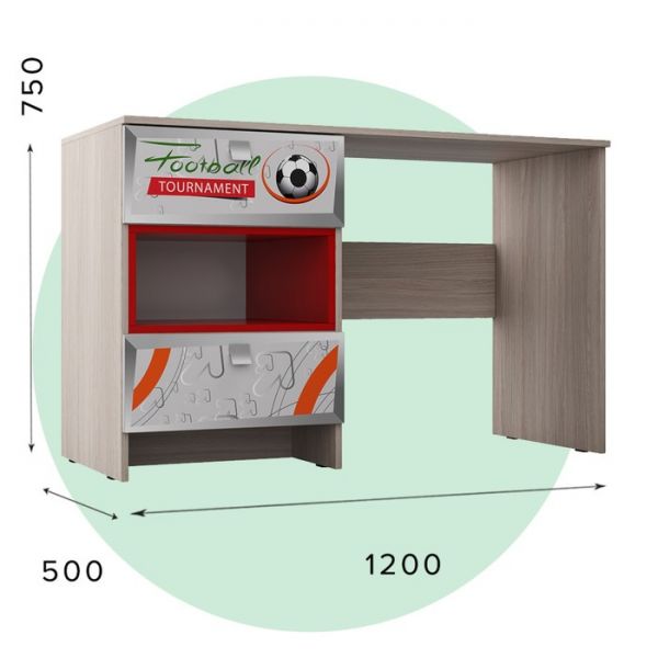 Стол для детской Футбол 750х1200х520 Серый/Красный/Ясень Шимо Светлый/ Красный