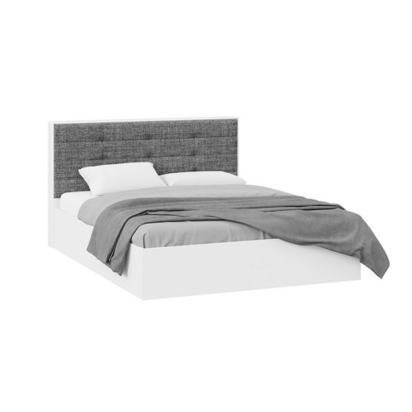 Кровать Тесса с ортопедическим основанием и ПМ 1600х2000 Белый Жемчуг/Рогожка серая