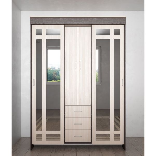 Шкаф-купе с зеркалом 2100х1500х650 Дуб выбеленный/Венге