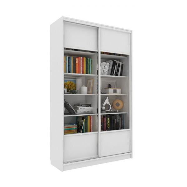 Библиотека-купе Вместительная  2 стекло+ЛДСП Ясень Шимо Светлый