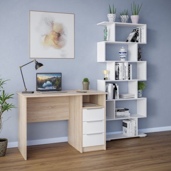 Стол письменный Нордик, 1100х650х760, Дуб сонома светлый/Белая Аляска