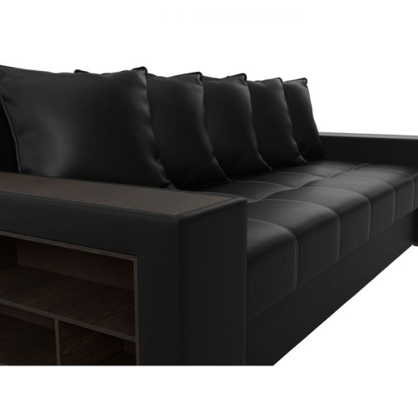 Диван прямой «Дубай», механизм еврокнижка, цвет серая рогожка / чёрная экокожа