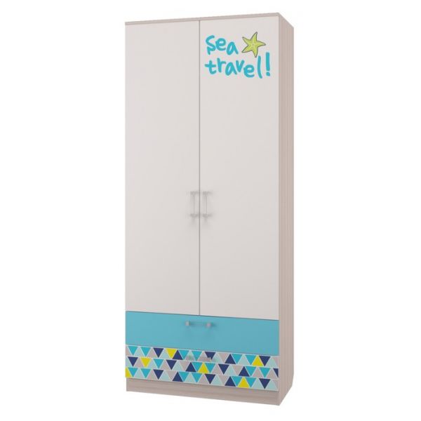 Шкаф для одежды с ящиками "Джимми", ясень светлый/топаз/белый, фотопечать