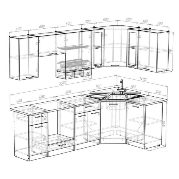 Кухонный гарнитур Маргарита литл 1400*2500