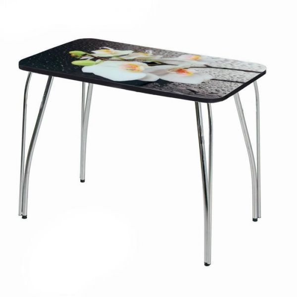 Стол прямоуголный с фп Орхидея белая 1000х600х777 стекло/подстолье чайка