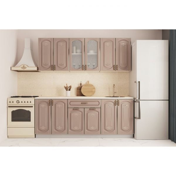 Кухонный гарнитур Бергамо 1800х600 белый/капучино патина платина