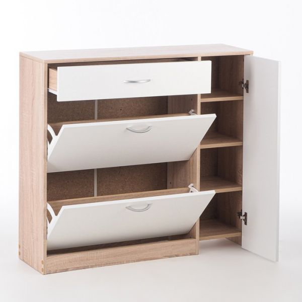 Обувница с дверью 1060х280х960 дуб сонома/белый