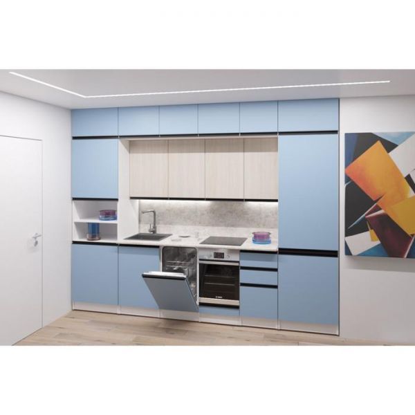 Кухонный гарнитур Соната люкс 3000х600 Ясень шимо светлый,Капри/Белый