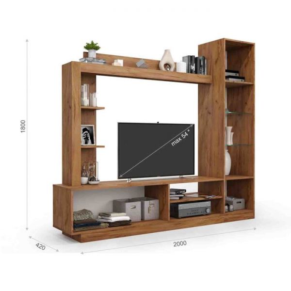 Гостиная «Флекс», без подсветки, 2000 ? 420 ? 1800 мм, цвет дуб крафт золотой/белый жемчуг