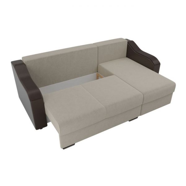 Угловой диван «Монако», механизм еврокнижка, микровельвет, цвет бежевый / коричневый