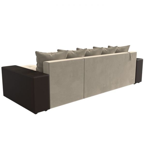 Угловой диван «Дубай», механизм еврокнижка, цвет бежевый микровельвет / коричневая экокожа