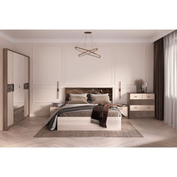 Шкаф 4-х дверный «Николь», 2060 ? 592 ? 2117 мм, зеркало, цвет ясень шимо светлый / тёмный