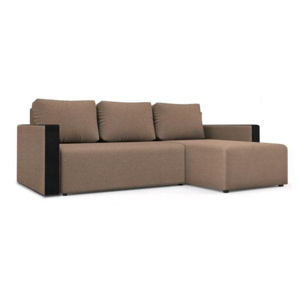 Угловой диван «Алиса 3», еврокнижка, бельевой ящик, рогожка, bahama ash/теоs dark brown