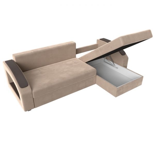 Угловой диван «Канзас», механизм еврокнижка, велюр, цвет бежевый