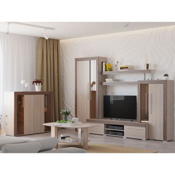 Стенка ДЖОРДАН 2800х460х2000 Ясень шимо светлый МДФ яс. тем.